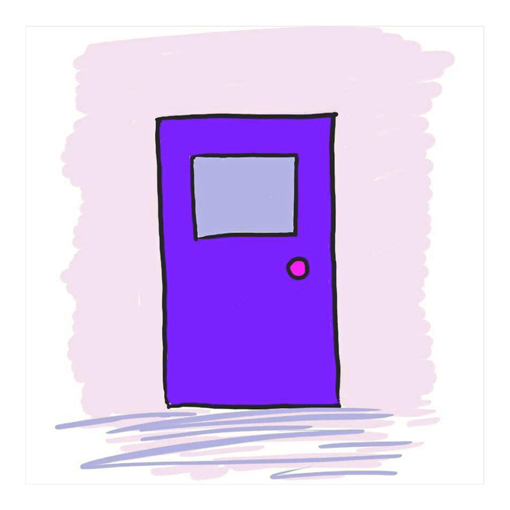 Drawing of a door for Milton Berle quote, "If opportunity doesn't knock build a door"